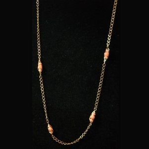 Avon Necklace Gold Tone Chain w Coral Color Beads Vintage